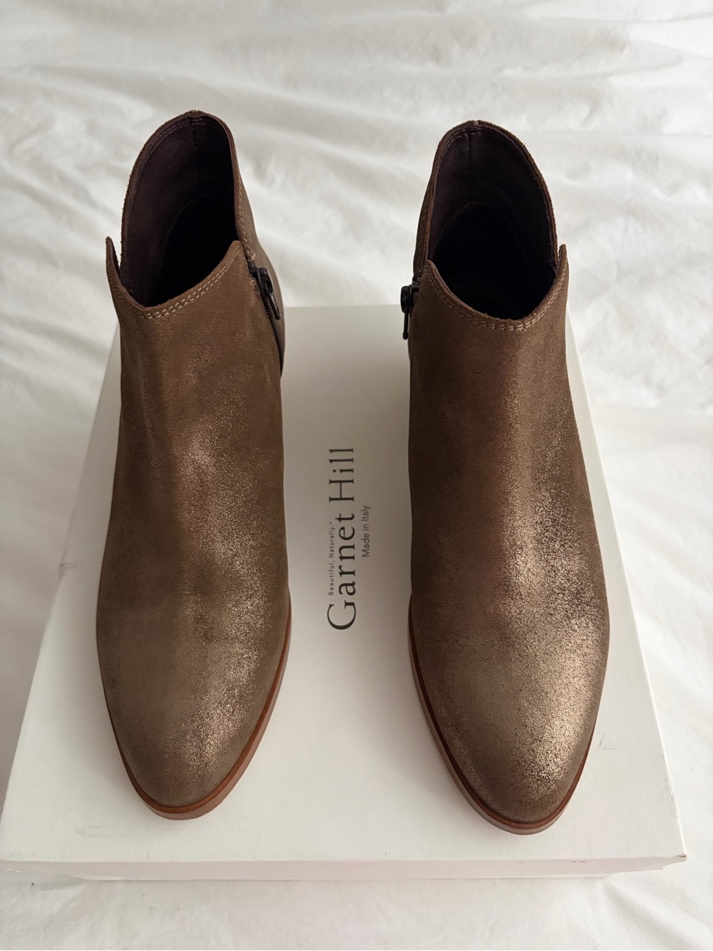 Garnet Hill Metallic Taupe Suede Ankle Booties